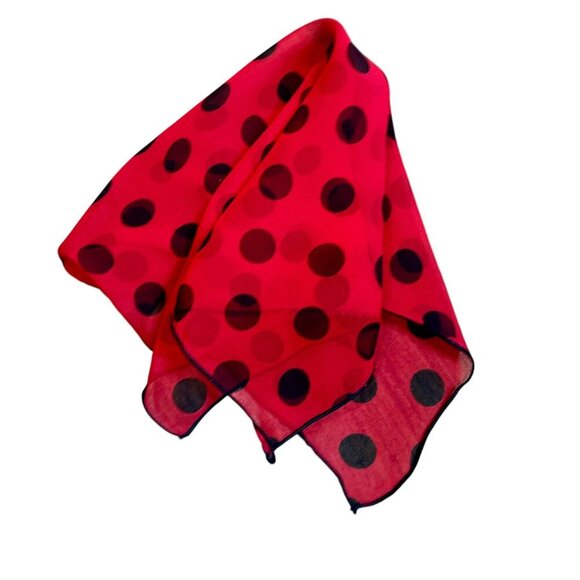 Vintage Black Red Polka Dot 100% Silk Hankie Scarf Pocket Square - Picture 1 of 5